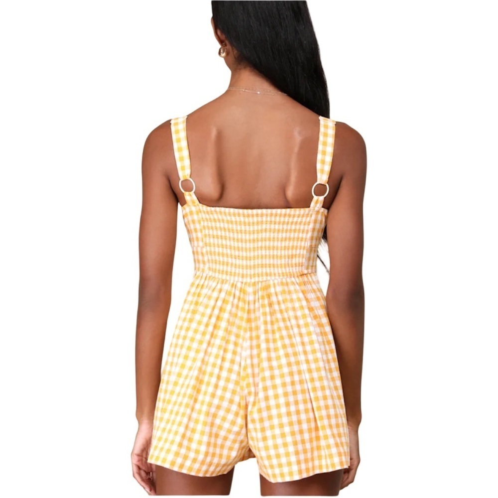 Lulu’s Precious Trend Yellow and White Gingham Bustier Romper Size Small - Picture 5 of 14